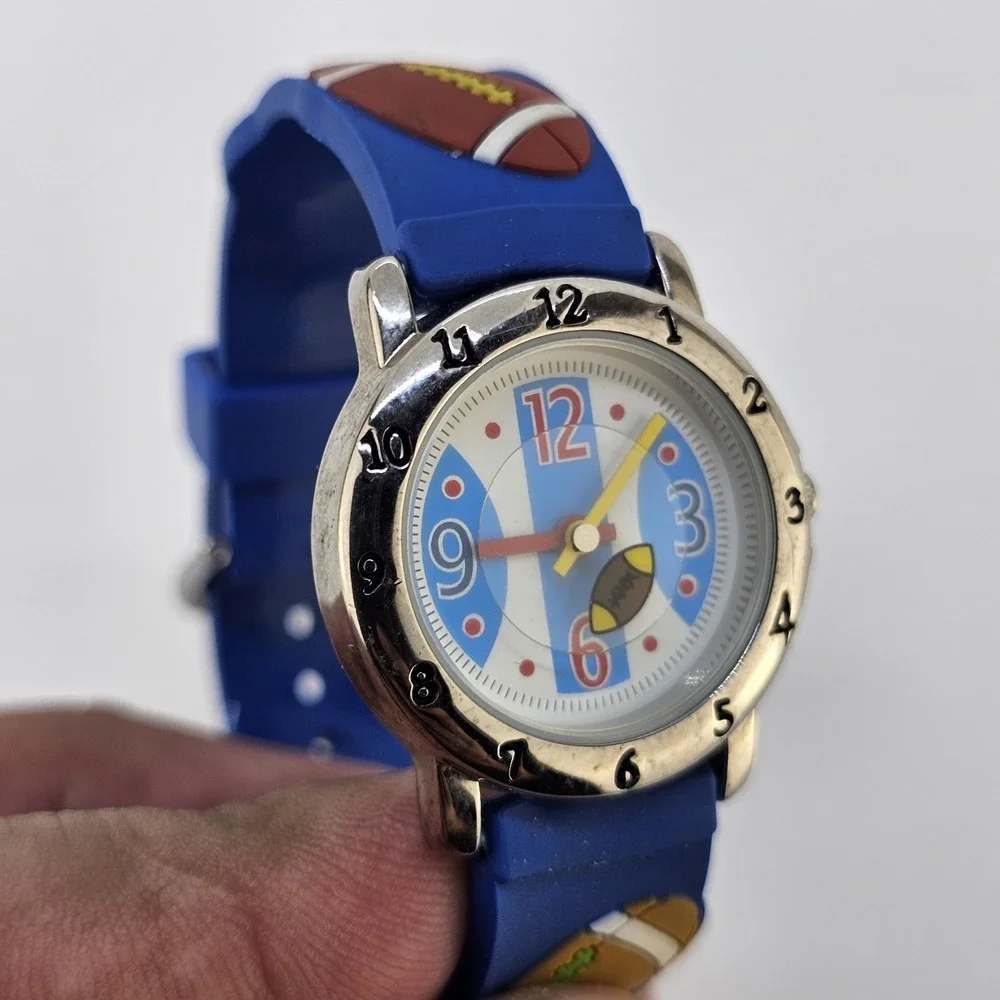 Boys Football Analog Watch 28MM White Dial Multicolor Plastic Bands New Battery